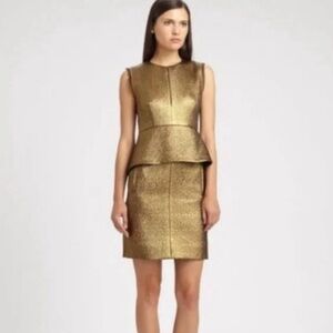 DVF Diane Von Furstenberg DELIAN CLEAN JACQUARD Bronze Gold Peplum Dress Size 2